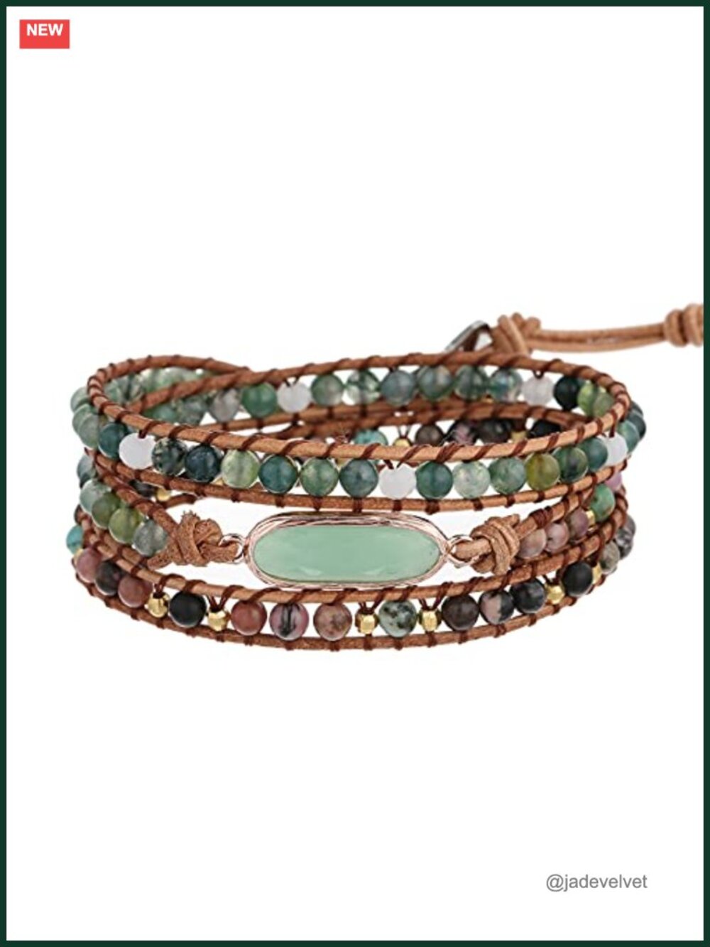 Genuine Leather Wrap Bracelet Natural Stone Crystal Boho Handmade Adjustable
